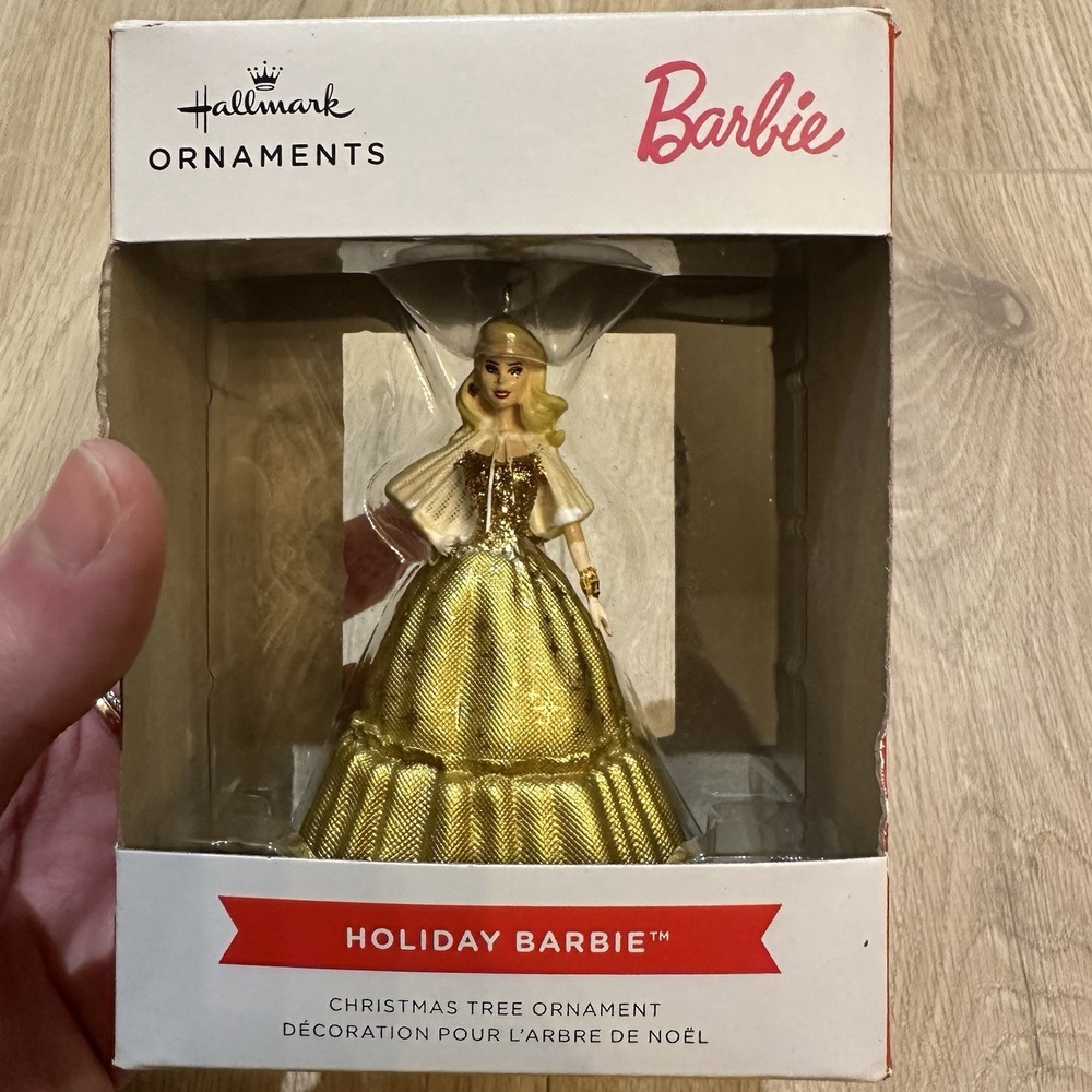 2023 Hallmark Mattel HOLIDAY BARBIE Blond Gold Dress Christmas Ornament NEW +BOX